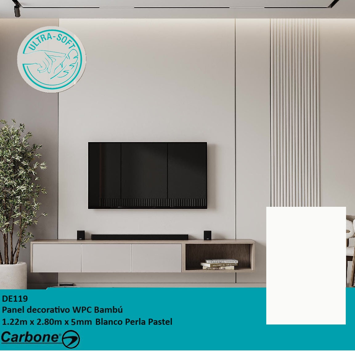 PANEL DECORATIVO WPC BAMBU SOFT TOUCH 1.22 M X 2.80 M X 5 MM BLANCO PERLA PASTEL