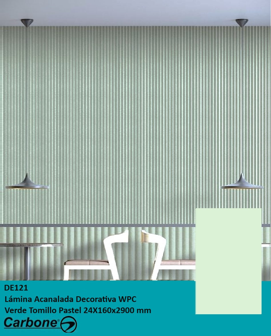 LAMINA ACANALADA DECORATIVA WPC VERDE TOMILLO PASTEL 24X160X2900 MM