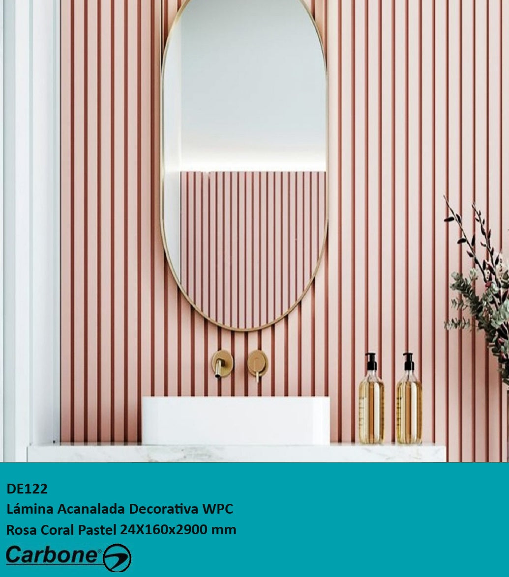 [SKUIMG]DE122|LAMINA ACANALADA DECORATIVA WPC ROSA CORAL PASTEL 24X160X2900 MM