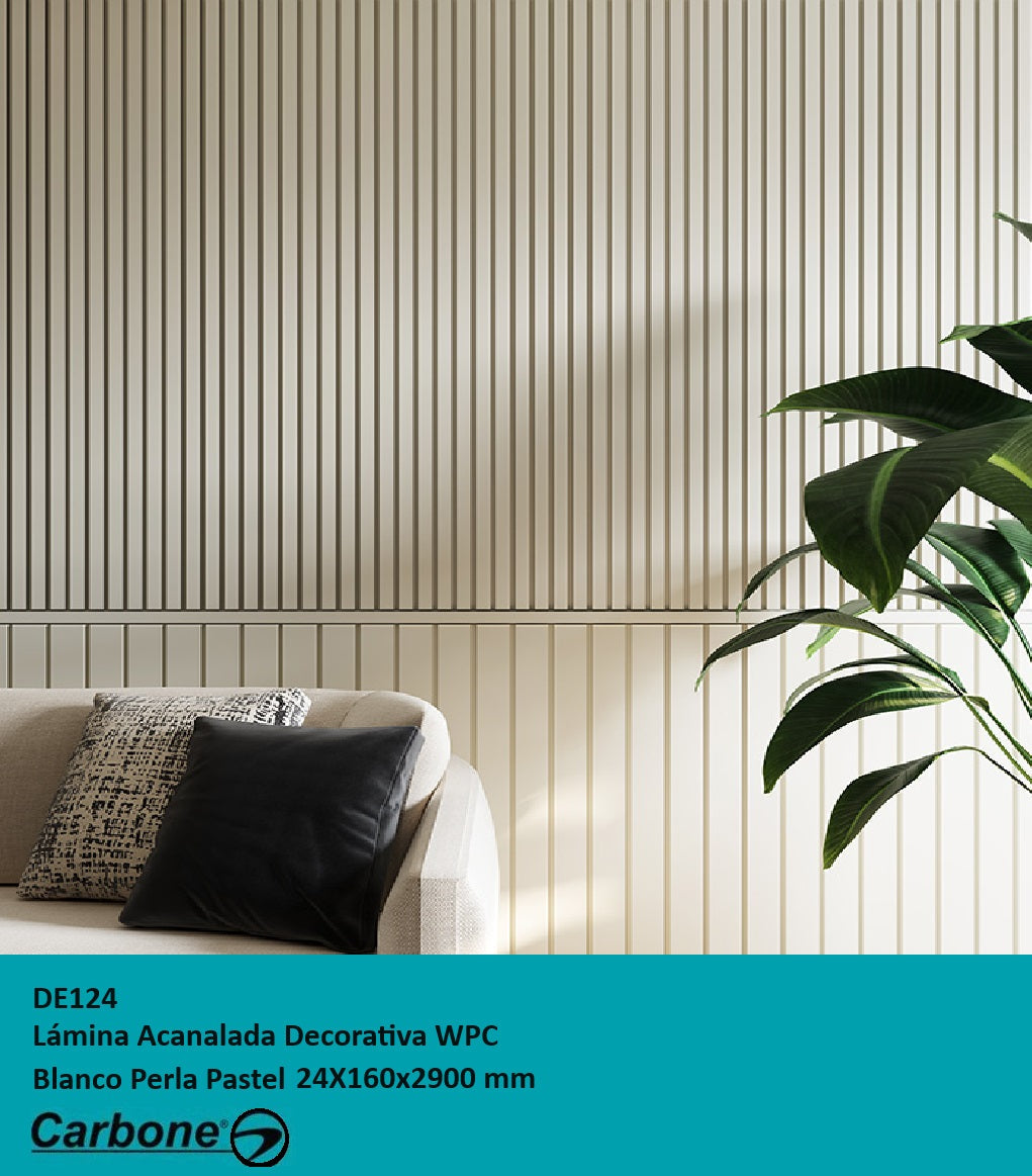 LAMINA ACANALADA DECORATIVA WPC BLANCO PERLA PASTEL 24X160X2900 MM