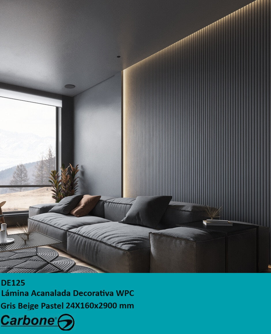 LAMINA ACANALADA DECORATIVA WPC GRIS BEIGE PASTEL 24X160X2900 MM