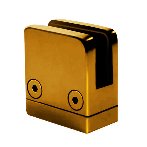 CLIP DE VIDRIO CUADRADO 8-10-12 MM 46X45MM INOXIDABLE BRONCE BRILLANTE 304SS PVD