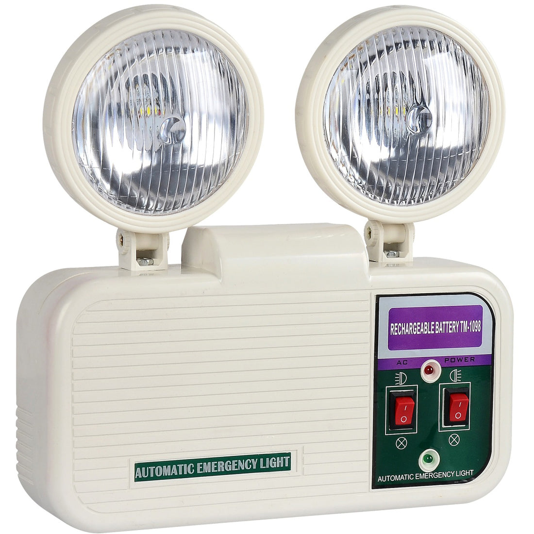 [SKUIMG]ELT0160|LAMPARA DE EMERGENCIA DE 2 BOMBILLOS GIRATORIOS. 120VOL-60HZ. INDICAR LED. MATERIAL PLASTICO.