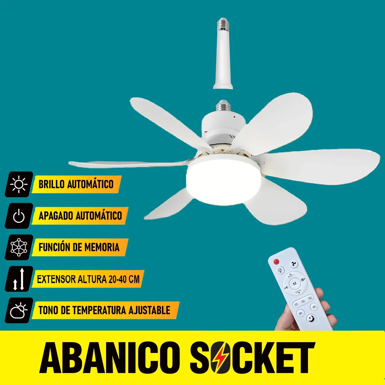 [SKUIMG]ELT0387|ELT0387-FRONTEND-EQbIb4Er-9HZvI-s.jpg|ABANICO DE TECHO 20" SOCKET E27 CON LUZ LED TONO AJUSTABLE 3000/4000/6500K, 1900 LUMENS 6 ASPAS 3 CC