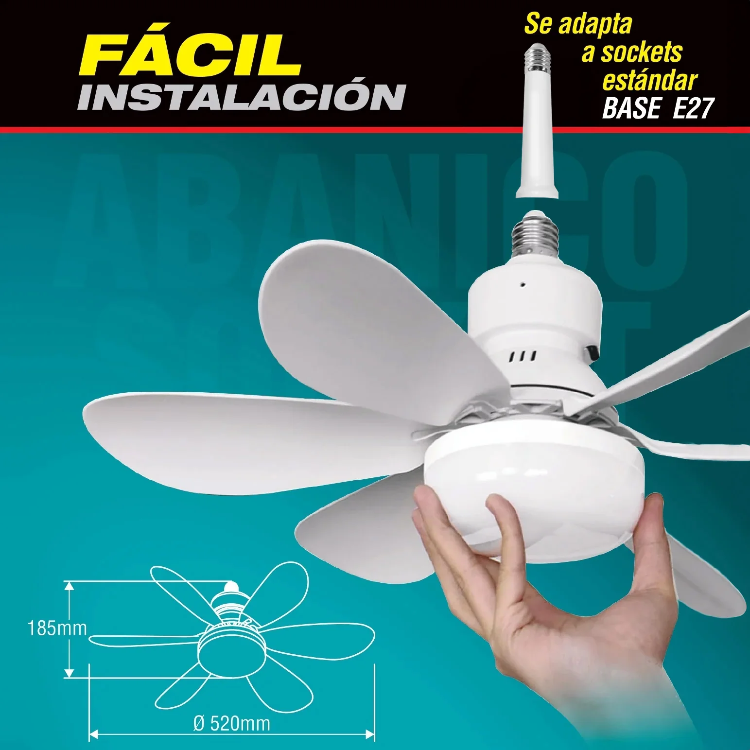 [SKUIMG]ELT0387|ELT0387-FRONTEND-TYrcw1Te8WwcpJoo.jpg|ABANICO DE TECHO 20" SOCKET E27 CON LUZ LED TONO AJUSTABLE 3000/4000/6500K, 1900 LUMENS 6 ASPAS 3 CC