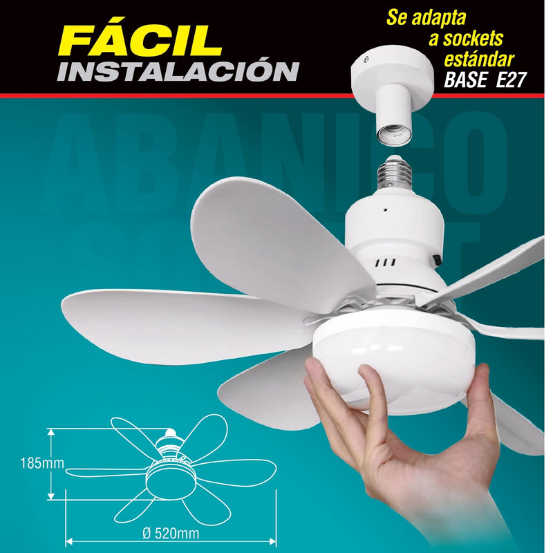 [SKUIMG]ELT0387|ABANICO DE TECHO 20" SOCKET E27 CON LUZ LED TONO AJUSTABLE 3000/4000/6500K, 1900 LUMENS 6 ASPAS 3 CC
