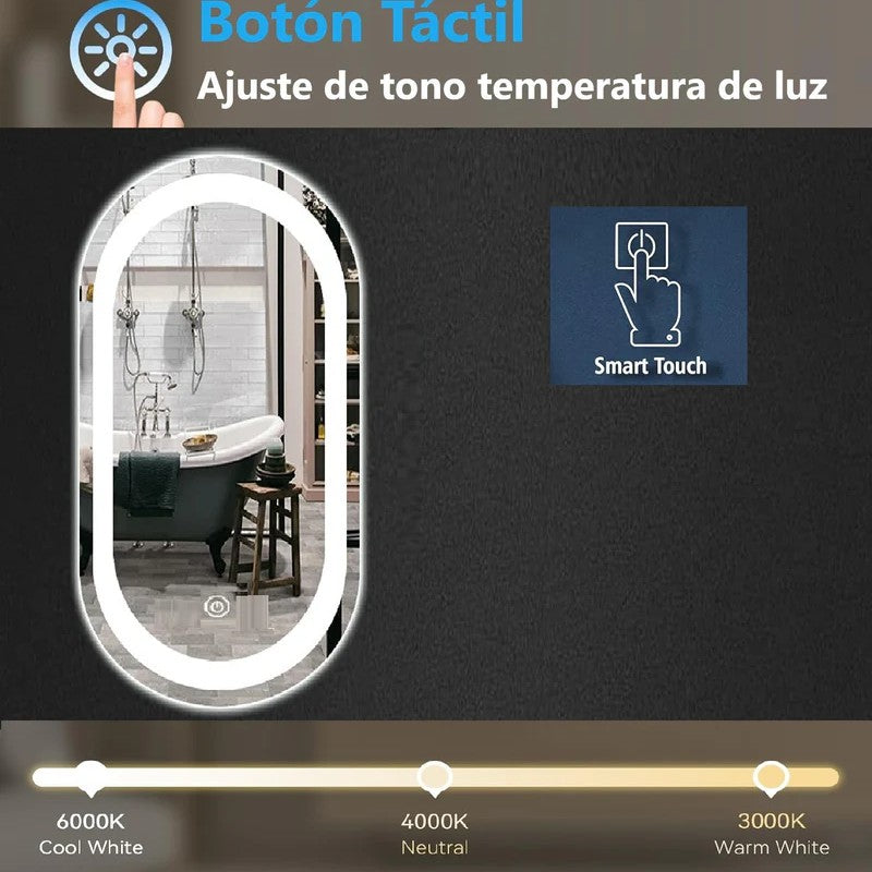 [SKUIMG]GMIRROR14|GMIRROR14-FRONTEND-AdQ2n3p3QfDKGtXF.jpg|ESPEJO LED OVALADO 50 CM ANCHO X 100 CM ALTO CON LUZ LED DE 3 TONOS BOTÓN TÁCTIL