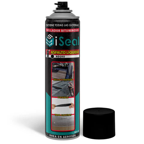 [SKUIMG]H-076B|H-076B-FRONTEND-aGufv3uythGTOEE8.png|ISEAL NEGRO SELLADOR BITUMINOSO EN SPRAY 500ML. PERMANECE FLEXIBLE EN EL TIEMPO.