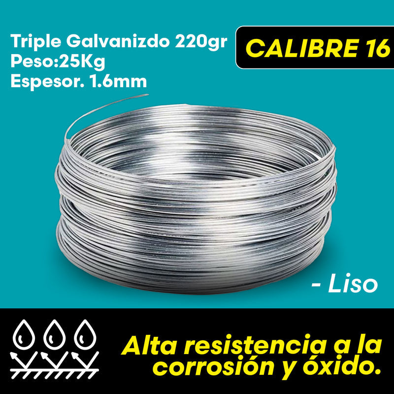 [SKUIMG]HLY05|ALAMBRE GALVANIZADO LISO CALIBRE 16 - 25KG. TRIPLE GALVANIZADO 220GR M2 CLASE III MAS RESISTENTE A L