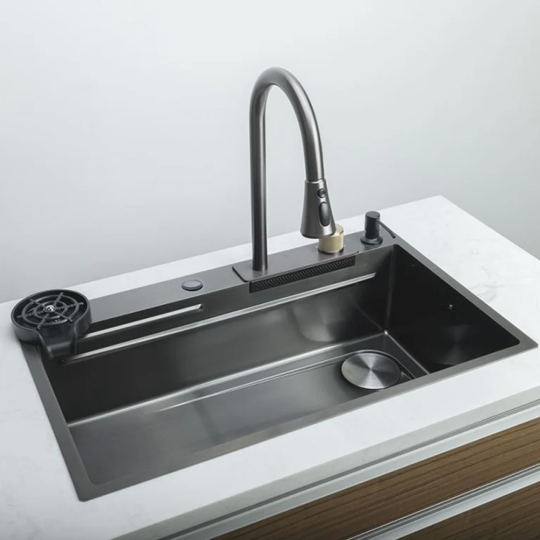 [SKUIMG]IBK-02|IBK-02-FRONTEND-0E52L2E4Byt4Stox.png|FREGADOR DE COCINA SENCILLO CON ACCESORIOS 750X460X220MM NEGRO PLOMO FREGADORES TINAS DE COCINA