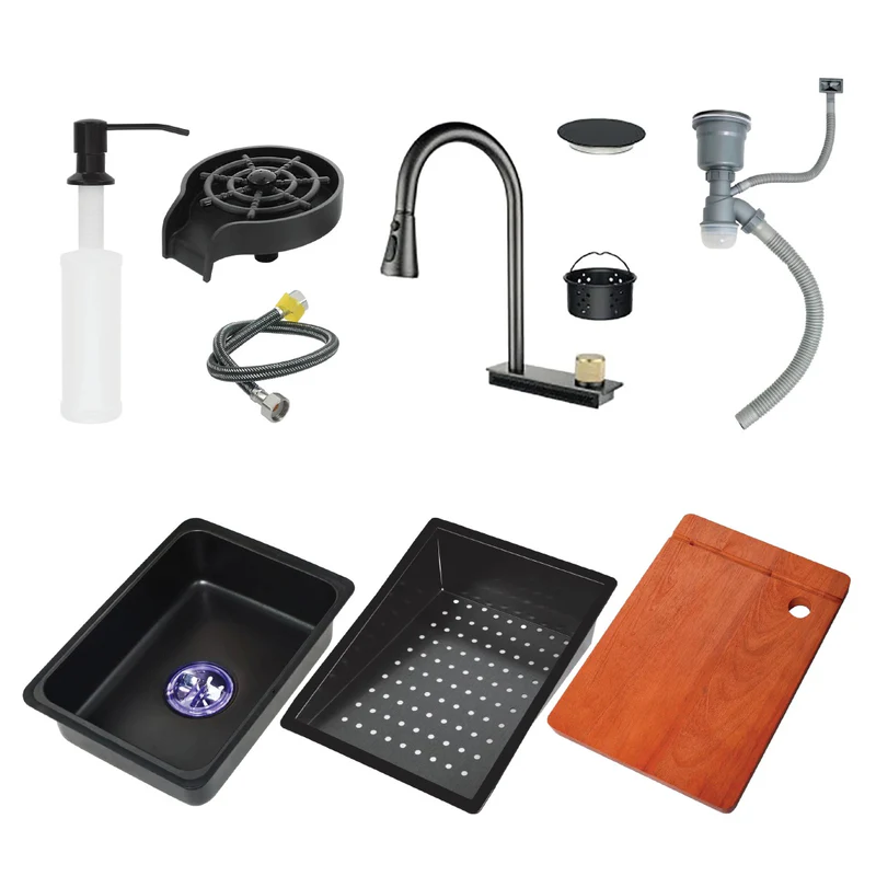 [SKUIMG]IBK-02|IBK-02-FRONTEND-d0mocFOkqjZUdc7x.png|FREGADOR DE COCINA SENCILLO CON ACCESORIOS 750X460X220MM NEGRO PLOMO FREGADORES TINAS DE COCINA