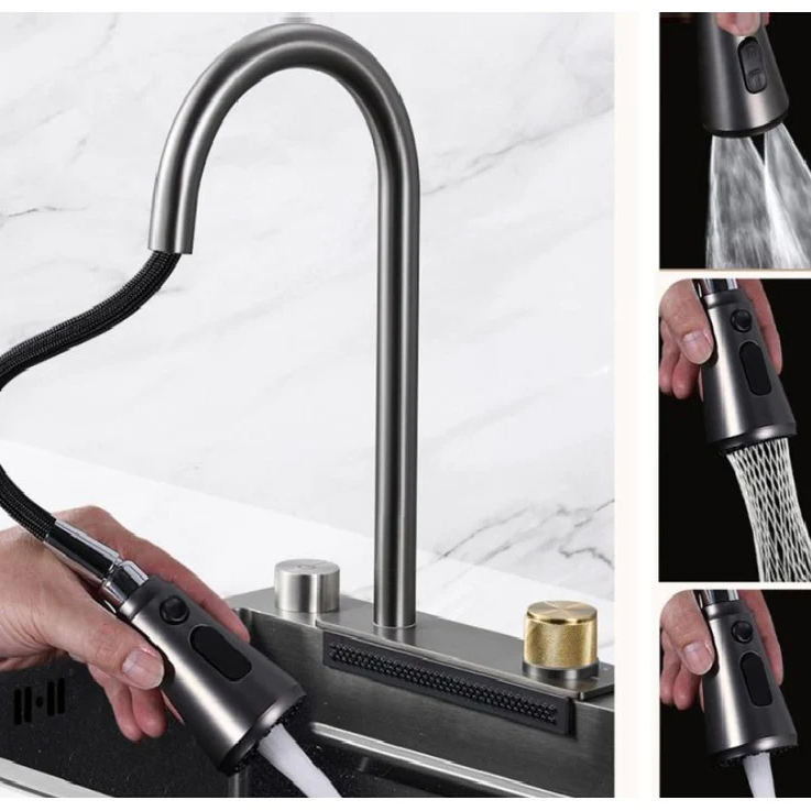 [SKUIMG]IBK-02|IBK-02-FRONTEND-oonkbSZ0xe4Dnnp4.png|FREGADOR DE COCINA SENCILLO CON ACCESORIOS 750X460X220MM NEGRO PLOMO FREGADORES TINAS DE COCINA