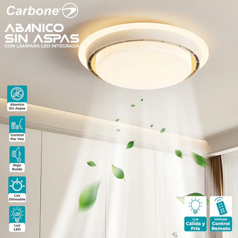 [SKUIMG]JYABL001|JYABL001-FRONTEND-r5_rrpTCEsp0jApO.jpg|ABANICO SIN ASPAS LAMPARA LED DIMEABLE 3000-6500K CONTROL POR VOZ VENTILADOR INVISIBLE 20"(52CM) 69W