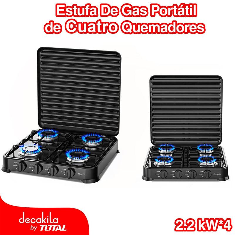 [SKUIMG]KMGS010B|KMGS010B.jpg|ESTUFA DE GAS PORTÁTIL DE CUATRO QUEMADORES, 2.2KW CUBIERTA DE HIERRO ANT