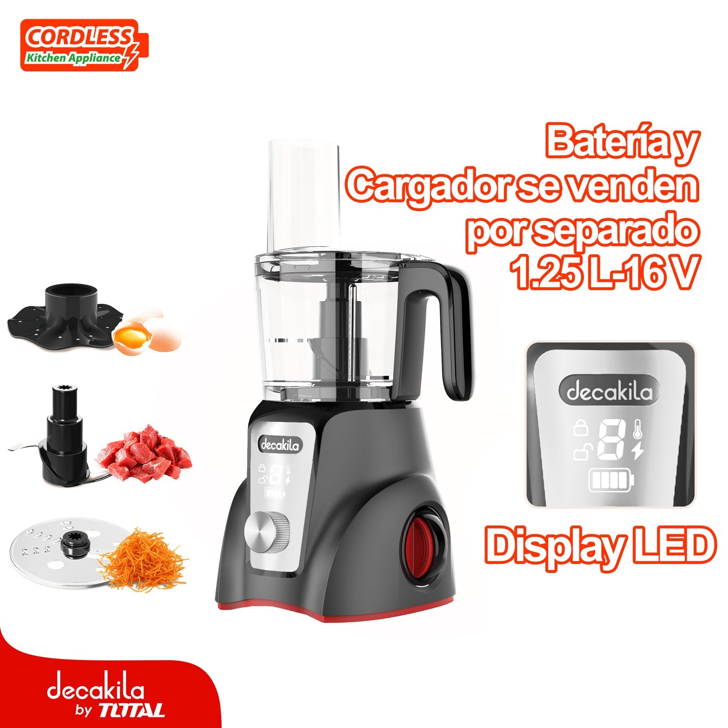 [SKUIMG]KMMG026B|PROCESADOR DE ALIMENTOS INALAMBRICO GRIS 250W 1.25L PICA, REBANA Y CORTA. BATERIA Y CARGADOR POR SEP