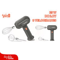 BATIDORA DE MANO INALAMBRICA 25W. 3.7V. 3 VELOCIDADES. CARGADOR TIPO C CABLE USB. CONTROL DE VELOCID