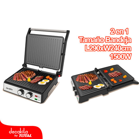 [SKUIMG]KUEC079M|KUEC079M.jpg|PLANCHA ELECTRICA CON CONTROL DE TEMPERATURA Y TEMPORIZADOR - 1500W, L290XW240MM. 4 REBANADAS. GRILL
