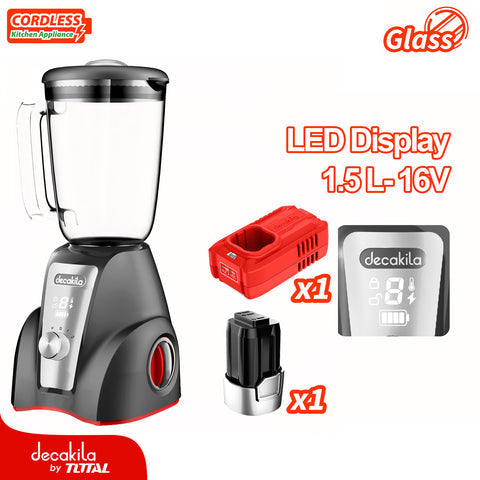 [SKUIMG]KUJB052B|KUJB052B.jpg|LICUADORA INALAMBRICA GRIS 1.5L 300W 16V 2 VELOCIDADES. JARRA DE VIDRIO. INCLUYE BATERIA Y CARGADOR.