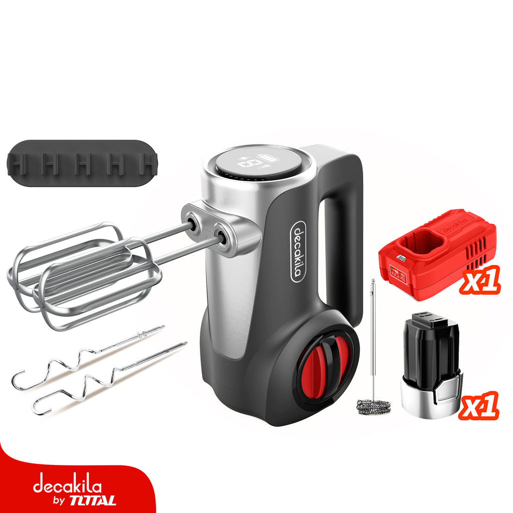 [SKUIMG]KUMX023B|KUMX023B.jpg|BATIDORA DE MANO INALAMBRICA GRIS 125W. 16V. 7 VELOCIDADES. INCLUYE BATERIA Y CARGADOR.