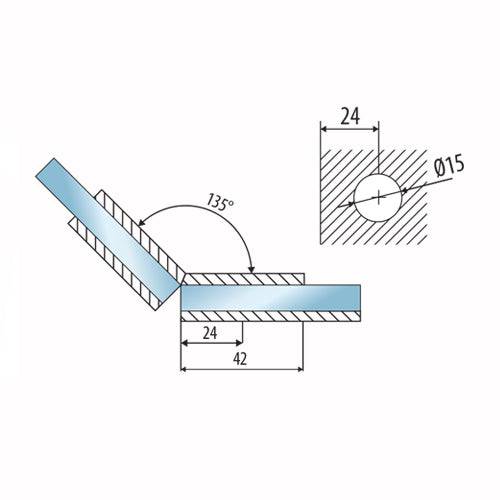 [SKUIMG]L-2546-CP|CONECTOR VIDRIO 135º BRILLANTE. ALTA CALIDAD. 10 AÑOS DE GARANTIA.
