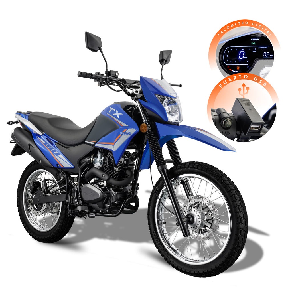 [SKUIMG]MO-M-TX150-BLUE|MO-M-TX150-BLUE.jpg|KEEWAY TX150. 150CC MOTOR MONOCILINDRO ENFRIADO POR AIRE. 2 VALVULAS.
