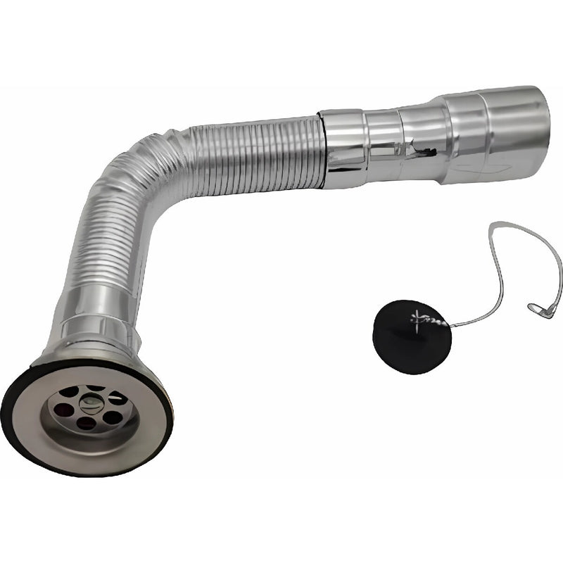 TUBO DE DESAGUE DE FREGADERO DE PLASTICO COLOR CROMADO DRENAJE CON TAPON MEDIDA 35CM-80CM DE NESSATI