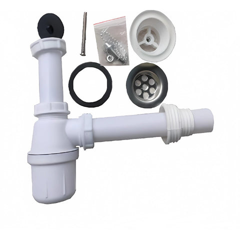 TUBO DE DESAGUE PARA LAVAMANOS, FREGADERO, LAVAPLATOS SIFON PLASTICO CON DESAGUE BLANCO 1 1/4" CON T