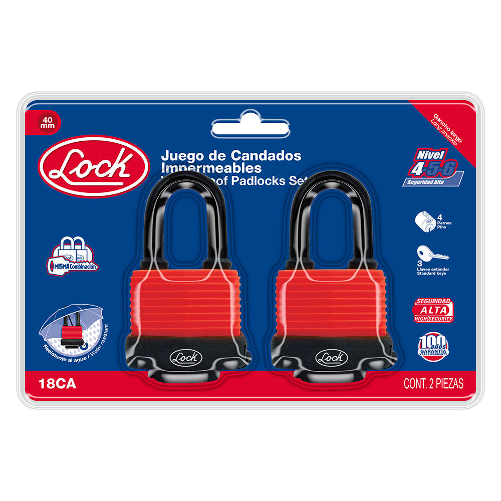 [SKUIMG]P1111-18CA|P1111-18CA.jpg|JGO 2 CANDADO IMPERM. CORT 40MM LOCK