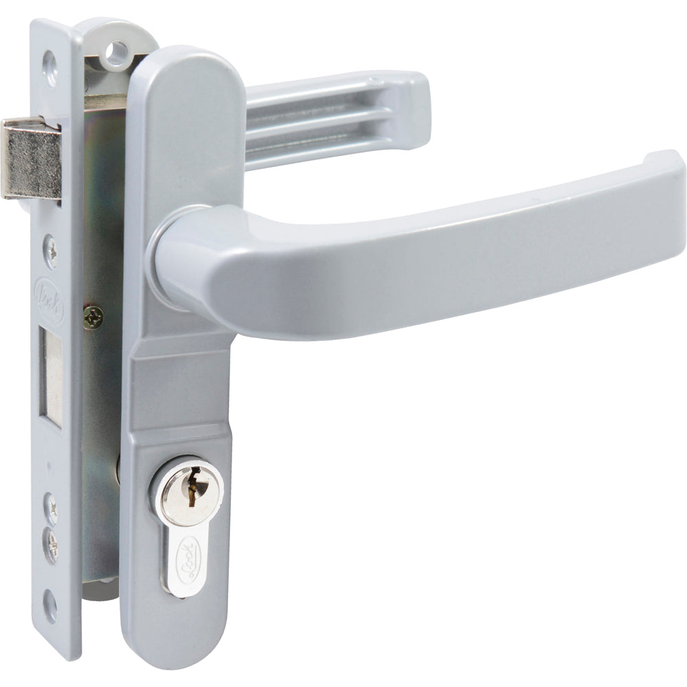 [SKUIMG]P1208-13CL|P1208-13CL.jpg|CERRADURA PARA PUERTA DE ALUMINIO COLOR GRIS LOCK
