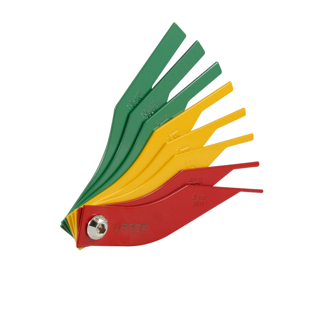 [SKUIMG]P1363-2337|P1363-2337.jpg|CALIBRADOR DE BALATAS MÉTRICO PASTILLAS FRENO DE 8 HOJAS POR COLOR URREA