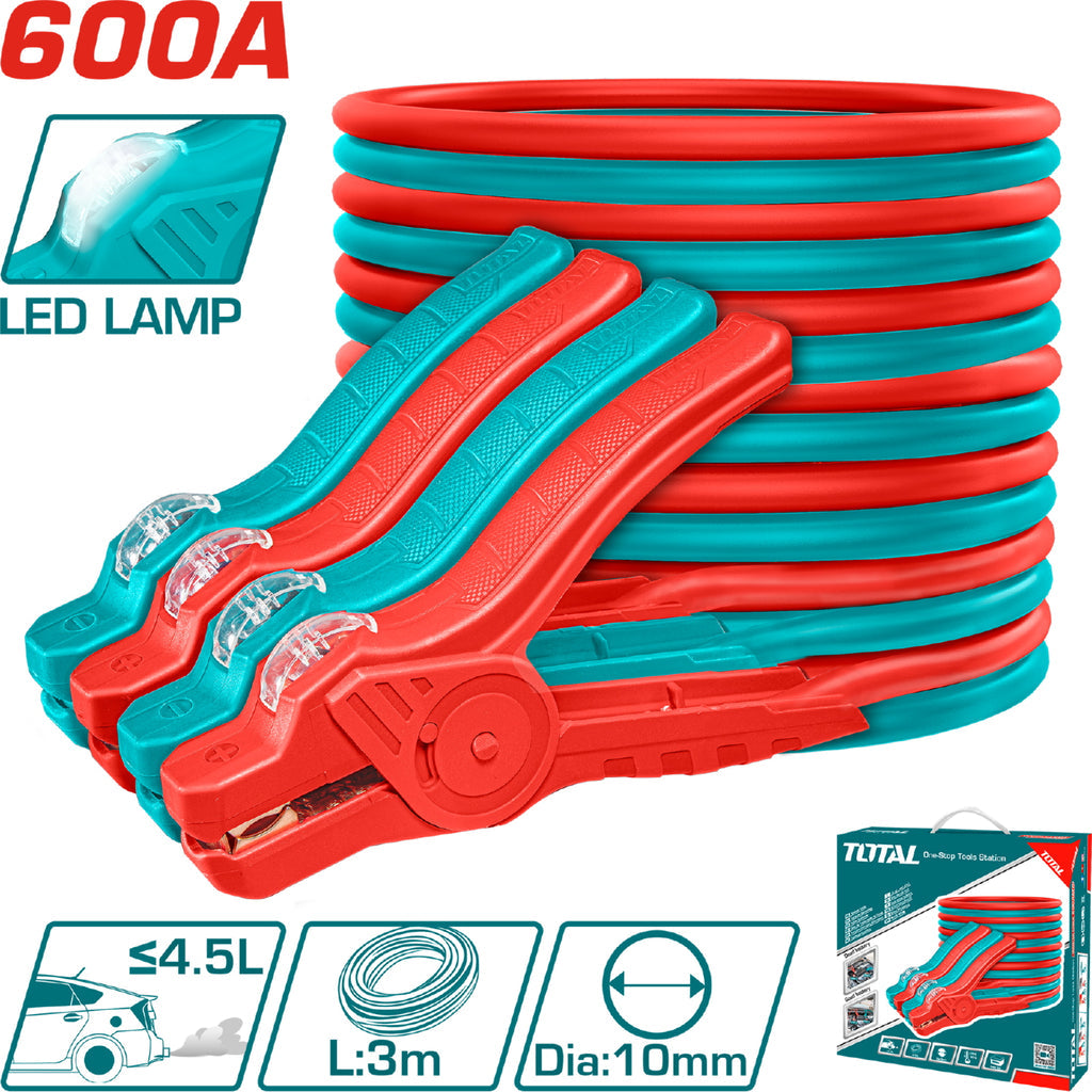 [SKUIMG]PBCA16008L|PBCA16008L_1.jpg|CABLE EMERGENCIA PARA BATERIAS CON LAMPARA LED. CORRIENTE 600 AMP. 3 MTS