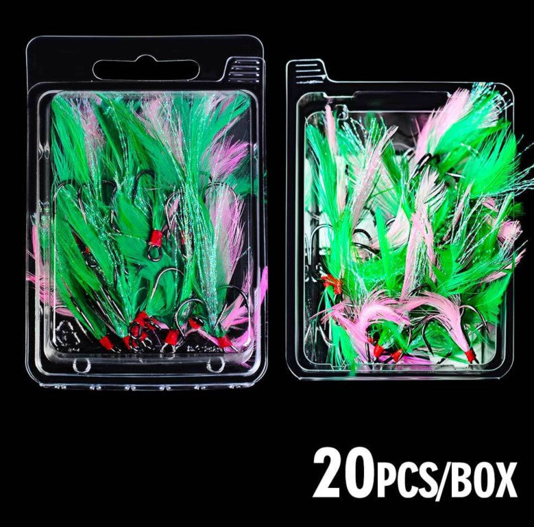 [SKUIMG]PEZ092|PEZ092.jpg|SEÑUELO DE PLUMAS ANZUELO TRIPLE VERDE