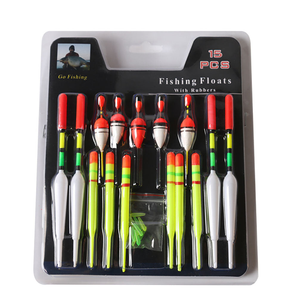 [SKUIMG]PEZ171|PEZ171.jpg|KIT DE FLOTADORES BOBBERS PESCA 15 PZAS.