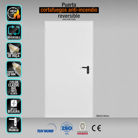 PUERTA CORTAFUEGOS ANTI INCENDIO REVERSIBLE EI120 MINUTOS 990X2140MM MARCO MC3 COLOR BLANCO 1013