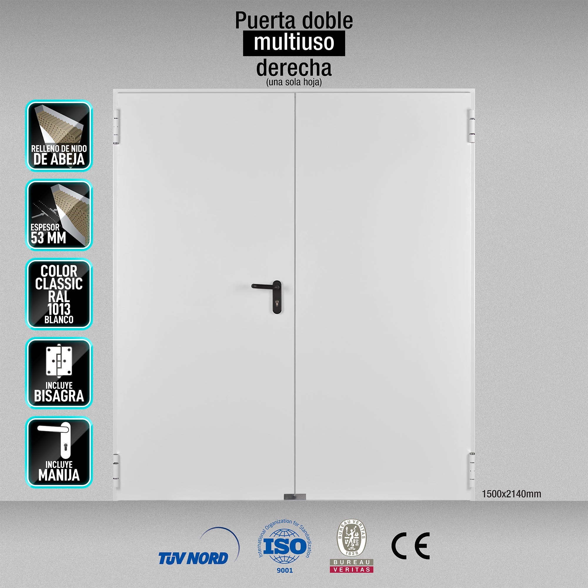 [SKUIMG]PP007-PMUD-EG046-BLANCO1013|PP007-PMUD-EG046-BLANCO1013_1.jpg|PUERTA DOBLE MULTIUSO DERECHA 1500X2140MM MARCO MC3 COLOR BLANCO 1013