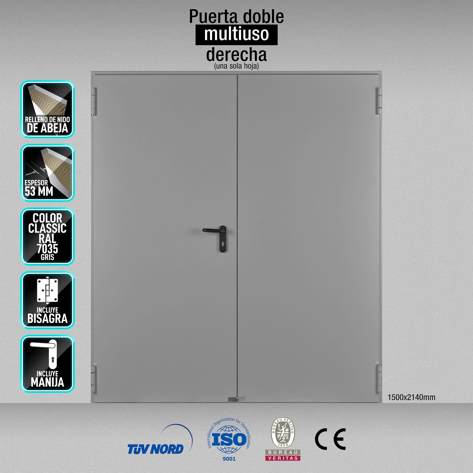 [SKUIMG]PP008-PMUD-EG046-GRIS7035|PP008-PMUD-EG046-GRIS7035_1.jpg|PUERTA DOBLE MULTIUSO DERECHA 1500X2140MM MARCO MC3 COLOR GRIS 7035