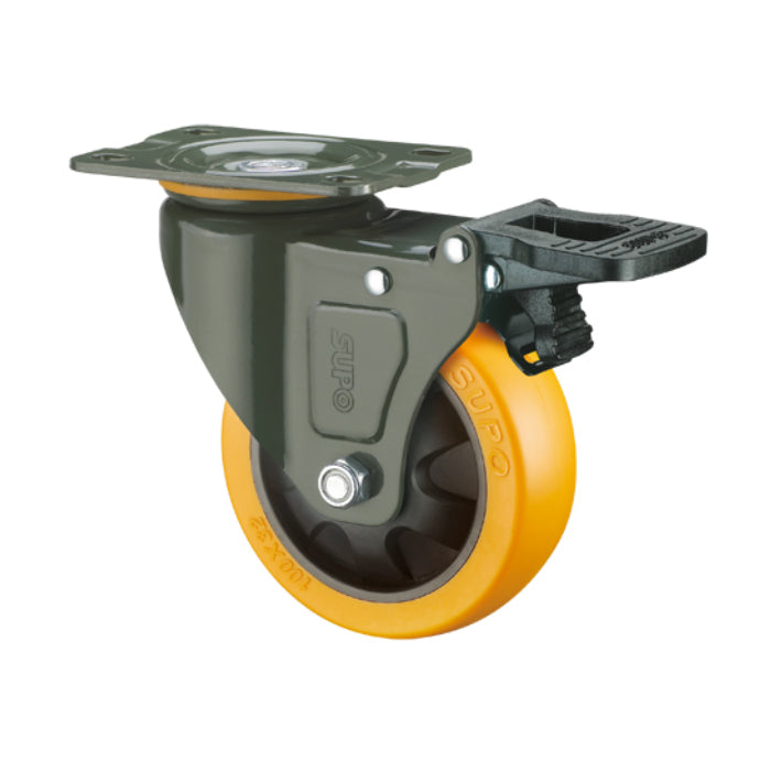 [SKUIMG]RU033|RU033.jpg|RUEDA GIRATORIA FRENO SERIE TRABAJO MEDIANO 50MM 2" CAPACIDAD POR RUEDA 52KG POLIURETANO PU NAR