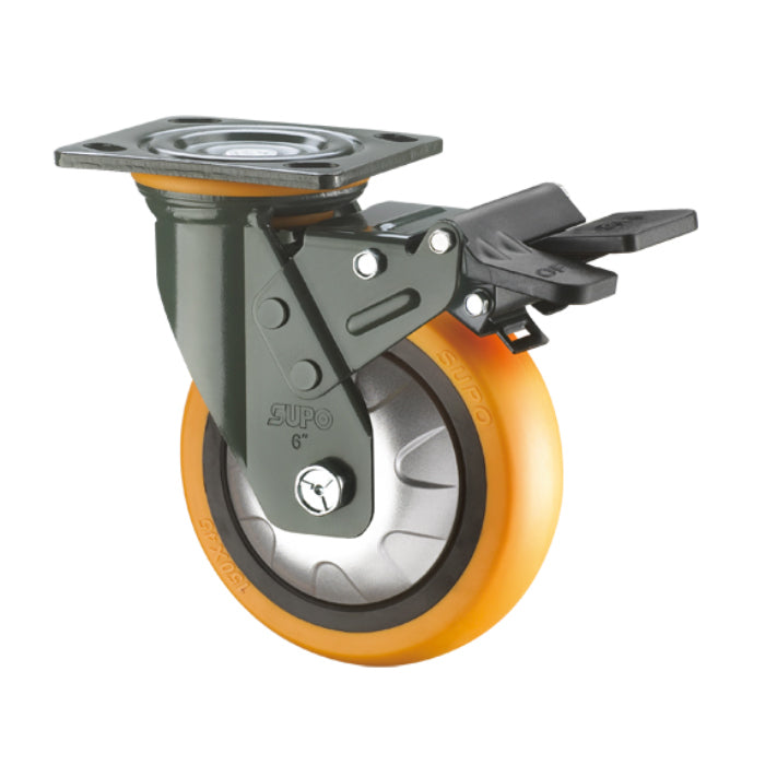 [SKUIMG]RU063|RU063.jpg|RUEDA GIRAT FRENO SERIE PESAD HERCULES 100MM 4" CAPACIDAD P RUEDA 235KG POLIURETANO EXT FUERTE PU