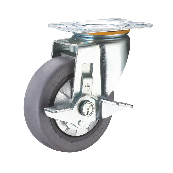 [SKUIMG]RU081|RU081.jpg|RUEDA GIRATORIA CON FRENO SERIE ANTIESTATICA 4" 100 MM CAPACIDAD RUEDA 112KG MATERIAL ANTIESTATICO