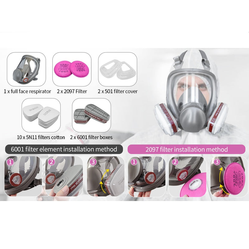 [SKUIMG]SCH302|RESPIRADOR MÁSCARA DE GAS DE ROSTRO COMPLETO REUTILIZABLE 17 EN 1 PINTURA, VAPORES ORGANICOS, FUMIGA