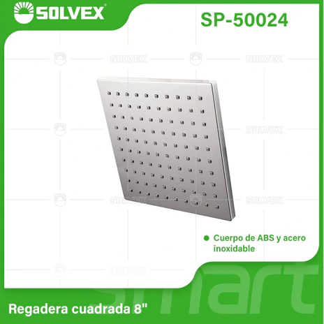 [SKUIMG]SP-50024|SP-50024-FRONTEND-LCLtEzZAelg66i-M.png|REGADERA PARA DUCHA CUADRADA 8" CROMADA. CABEZAL DE PLÁSTICO ABS Y ACERO INOXIDABLE RESISTENTE.