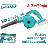[SKUIMG]TABLI2002|TABLI2002.jpg|SOPLADOR DE HOJA TOTAL INALÁMBRICO 20V. NO INCLUYE BATERÍA NI CARGADOR. BATERÍA LITIO. 1500 RPM.