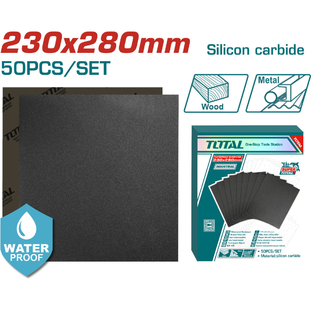 [SKUIMG]TAC006016|TAC006016_1.jpg|LIJAS DE AGUA HOJA 230X280MM CARBURO DE SILICIO IMPERMEABLE SET 50 PIEZAS. IDEAL PARA LIJADORA.