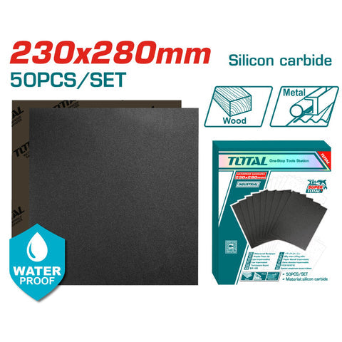 [SKUIMG]TAC040016|TAC040016_1.jpg|LIJAS DE AGUA HOJA 230X280MM CARBURO DE SILICIO IMPERMEABLE SET 50 PIEZAS. IDEAL PARA LIJADORA.