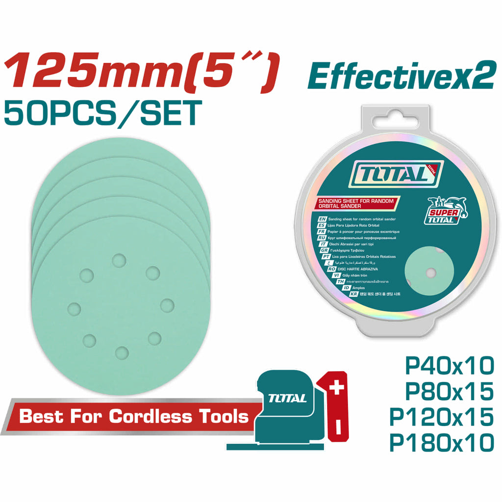 [SKUIMG]TAC125050|LIJAS REDONDAS HOJAS DE LIJADO PARA LIJADORA ORBITAL ALEATORIA 5" P40,P80, P120, P180. SET DE 50 PIE