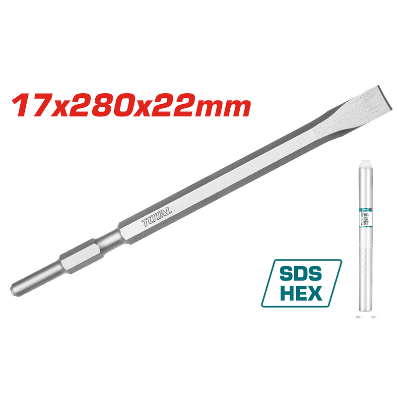 [SKUIMG]TAC153172|TAC153172.png|CINCEL PLANO DE 17X280X22MM PARA DEMOLEDOR TOTAL 1300W UTH2130016