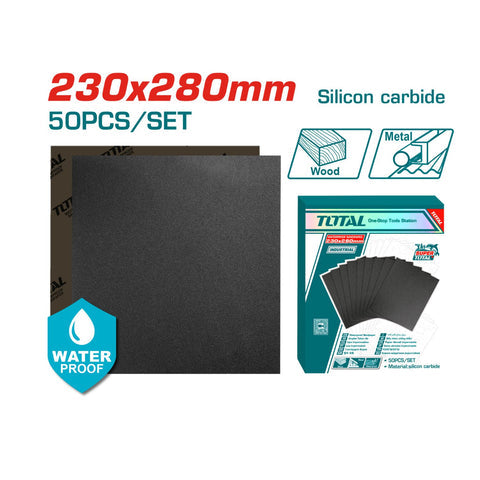 LIJAS DE AGUA HOJA 230X280MM CARBURO DE SILICIO IMPERMEABLE SET 50 PIEZAS. IDEAL PARA LIJADORA.