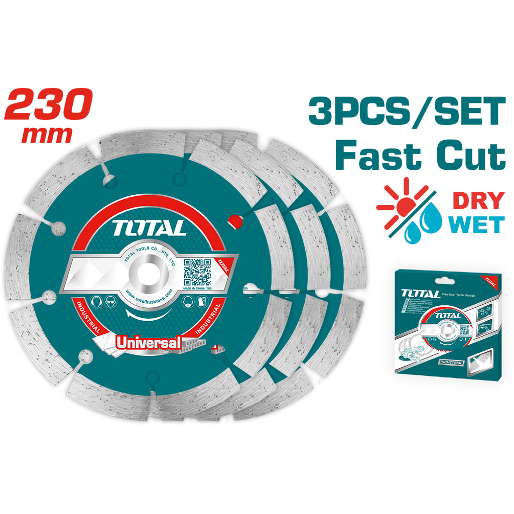[SKUIMG]TAC21123033|TAC21123033_1773879121124_1.jpg|3 PZAS DISCO DIAMANTE CONCRETO 230(9")X 22.2MM SEGMENTADO PARA CORTE EN SECO GRANITO Y MARMOL