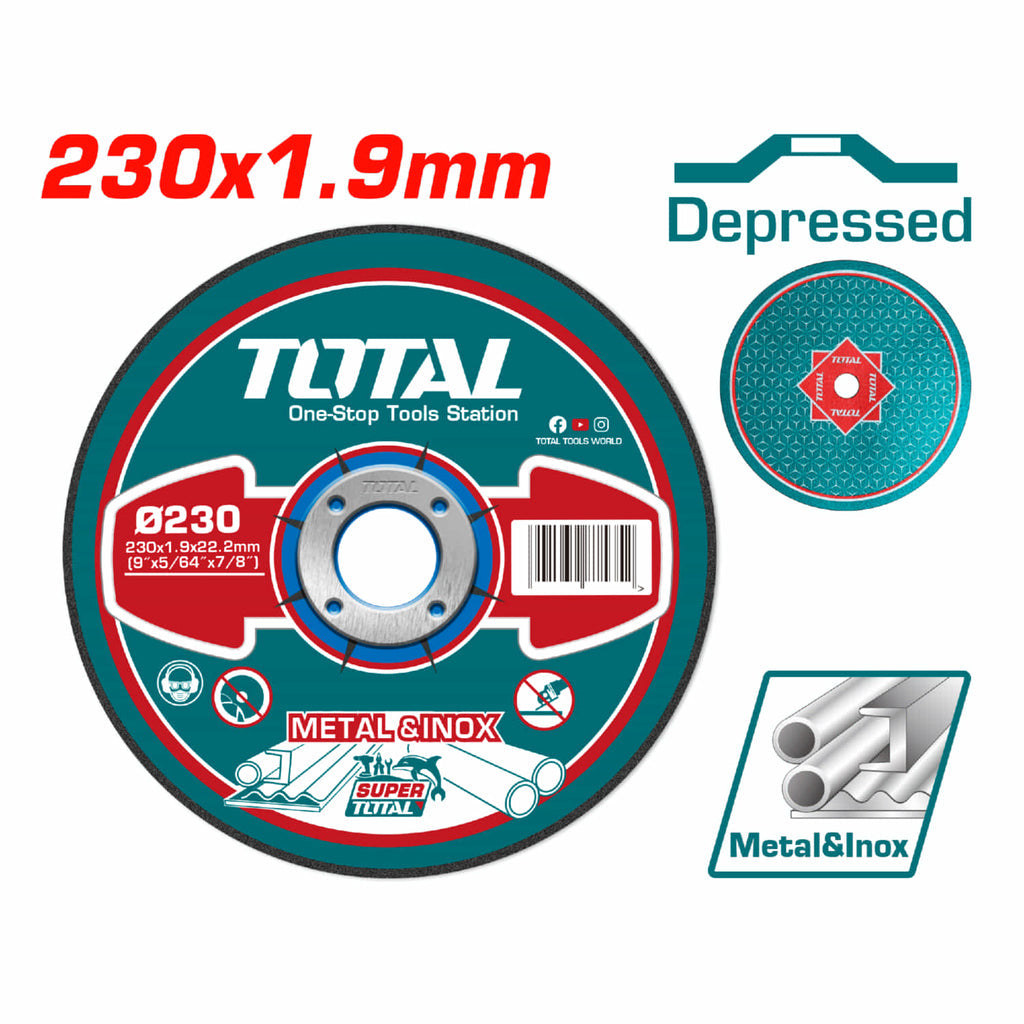 [SKUIMG]TAC2192302|TAC2192302_1773879776495_1.jpg|DISCO CORTE 9" METAL Y ACERO INOXIDABLE 230 MM( 9 ")X1.9 MM(5/64")X22.2 MM(7/8") CONCAVO. (1 PZA)