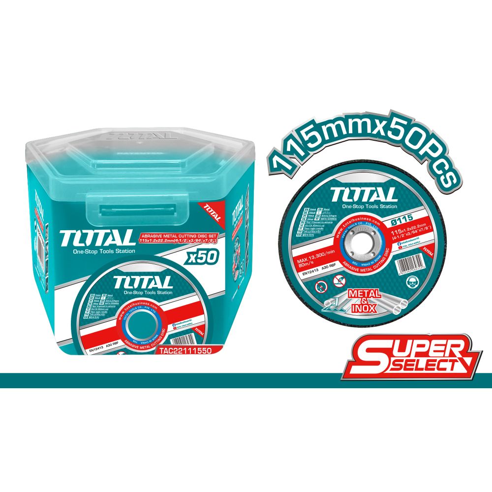 [SKUIMG]TAC22111550|KIT EN LATA DE 50 DISCOS CORTE DE METAL Y ACERO INOXIDABLE.